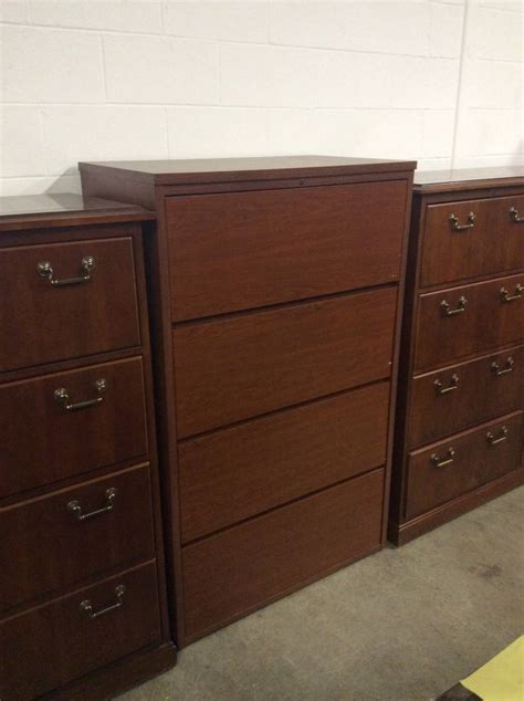 Wearing solid wood in mission style, this file cabinet contributes even more! 21x31 1/2x57" Cherry Wood 4 Drawer Lateral File 12/20/18 ...