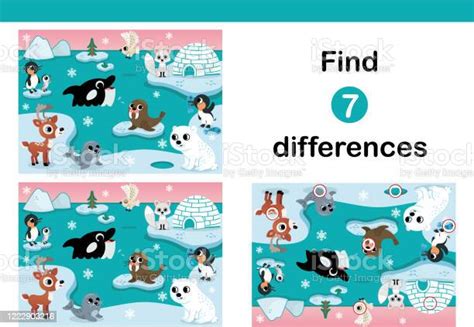 Find 7 Differences Education Game For Kids Stock Illustration