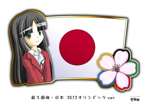 murakami senami olympics black hair flower green eyes japan japanese flag long hair