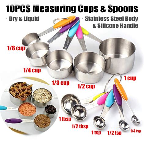 Stainless Steel Set Of 10 Measuring Measure Spoons Baking