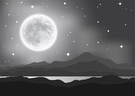 Premium Vector Full Moon Over Mountains And Lake Night Landscape