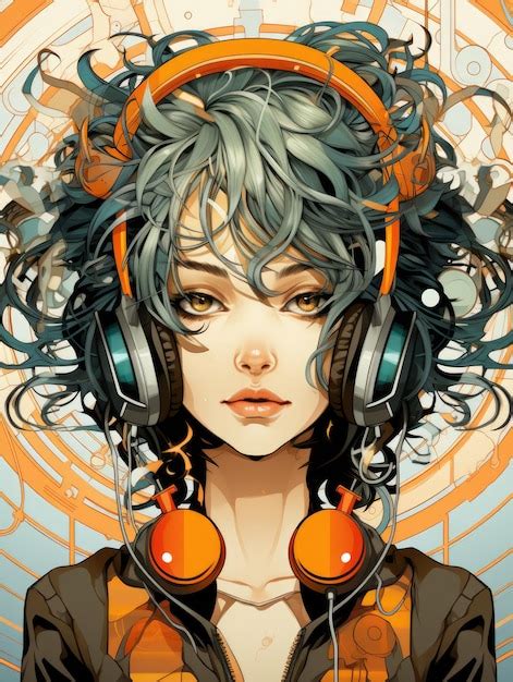 Premium Ai Image A Girl With Headphones On Her Head Ai