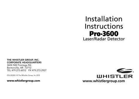Whistler Pro 3600 Installation Instructions Manual Pdf Download