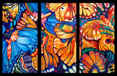 Abstract Butterflies Triptych Painting By Marcia Baldwin
