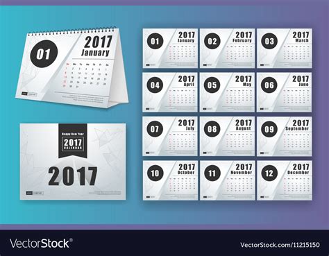 12 Month Desk Calendar Template For Print Design Vector Image