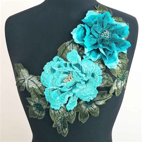 3d Floral Bouquet Embroidered Applique On Black Fabric Shine Trim