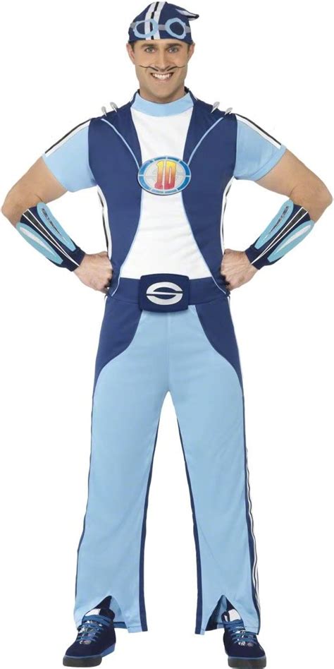 Smiffys Lazy Town Sportacus Costume With Top Trousers Hat And Arm Cuffs Blue Smiffys