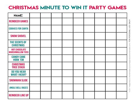 Christmas Minute To Win It Games Printable