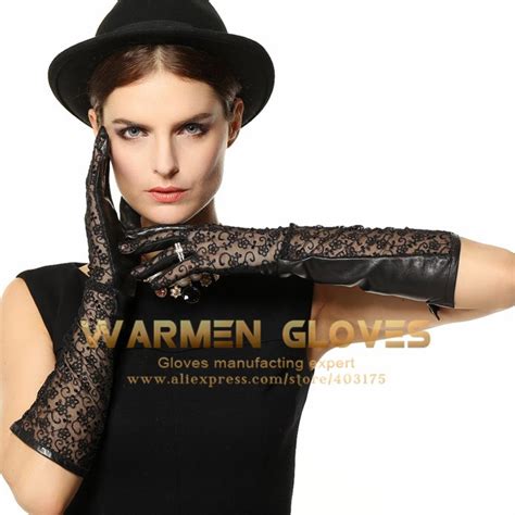 Buy Warmen Sexy Uv Block Women Long Genuine Leather Lace Back Unlined Gloves