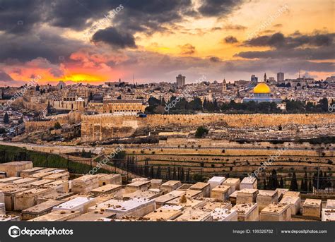 Jerusalem Israel Old City Skyline Dusk Mount Olives Stock Editorial