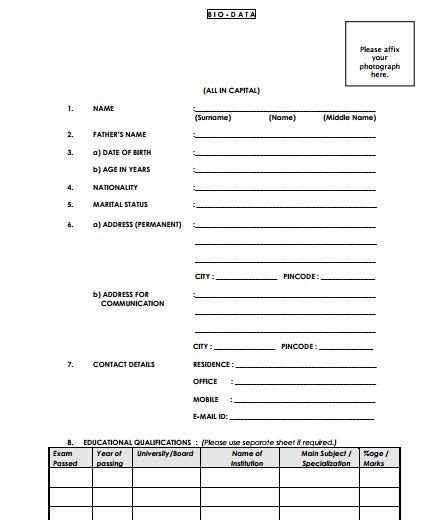 Download Here Examples Of Simple Biodata Form For Job Application In Word Doc And Pdf Format