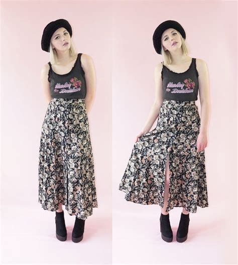Maxi Floral 90s Rayon Skirt Button Down Maxi 90s By Actualteen Vintage
