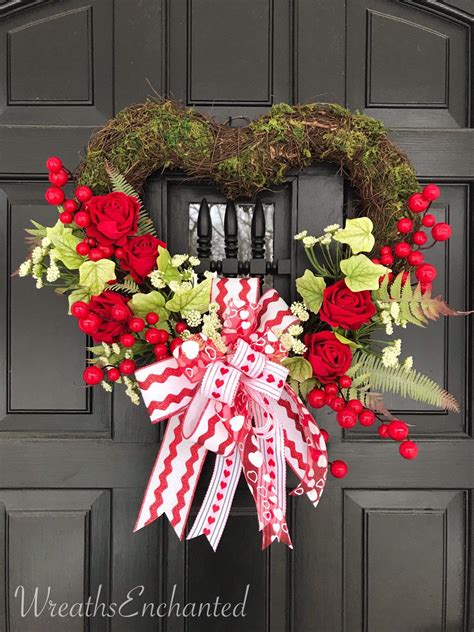 Valentines Day Wreath Front Door Heart Wreath Red Rose Wreath Etsy