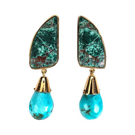 Turquoise And Gold Earrings At 1stDibs