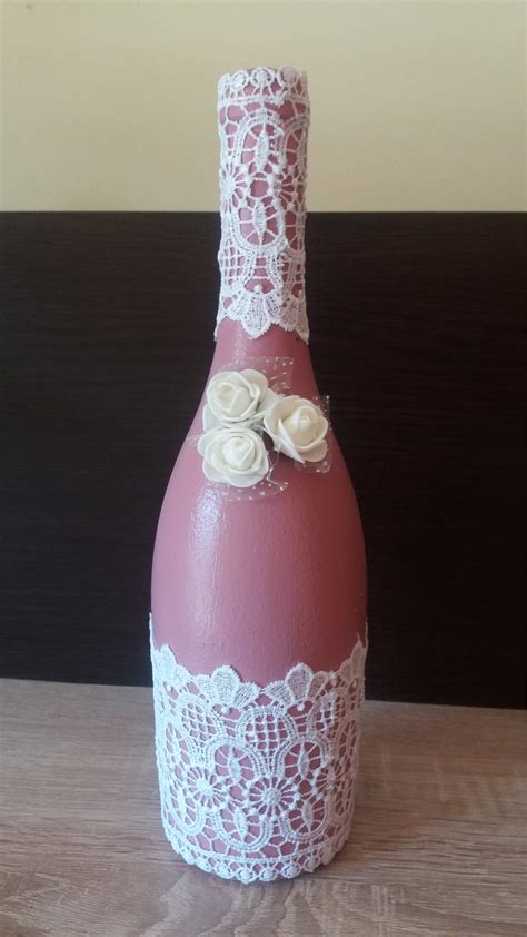 Decorative bottle,Vintage, Lace bottle, Decoupage bottle, Flower bottle, Red wine bottle, With ...