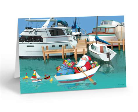 Santa Rowing Christmas Card Boat Themed Christmas Card