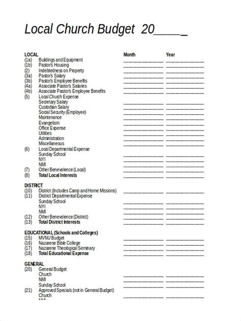 Free 6 Church Budget Forms In Pdf Excel