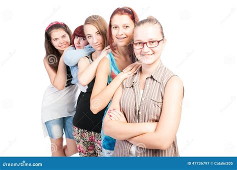 Groupe De Sourire De L Adolescence De Filles Image Stock Image Du