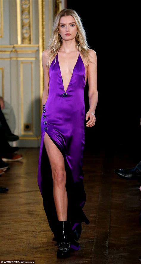 Lily Donaldson Sports Plunging Gown At Paris Fashion Week Daily Mail Online