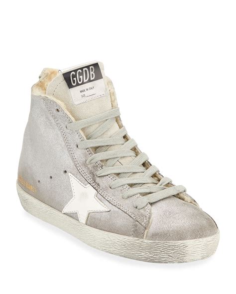 Golden Goose Francy Metallic Leather Star High Top Sneakers With Fur