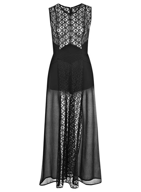 20x18lblk Miss Selfridge Us Black Lace Maxi Black Lace Maxi Dress Sheer Panels Dress