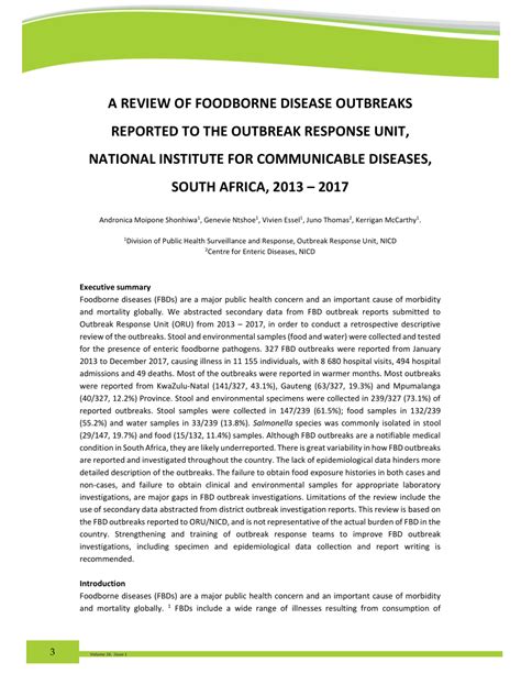 Pdf A Review Of Foodborne Disease Outbreaks Reported To The Outbreak Response Unit National