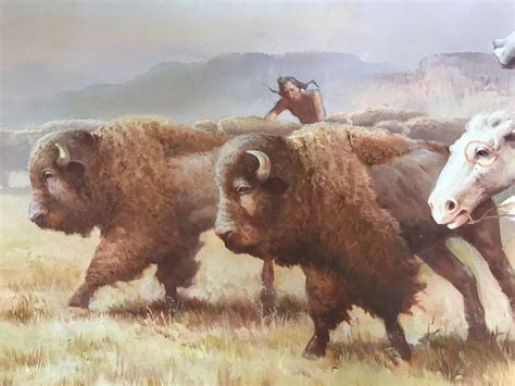 Original Western Native American Buffalo Painting By Troy Denton 36 X 24
