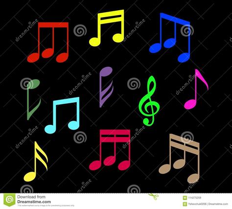Collection Of Music Notes Black Background Vector Illustration Stock