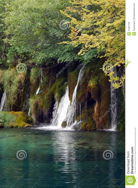 Waterfall And A Mountain Lake Stock Photo Image Of Blue