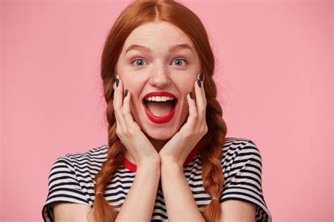 Free Photo Overflowing With Positive Emotions Joyful Red Haired Girl