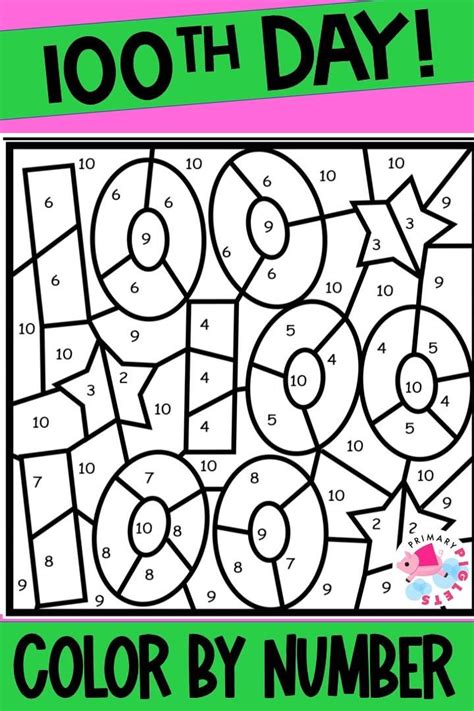 100th Day Of School Math Coloring Pages Color By Number Code Sheets