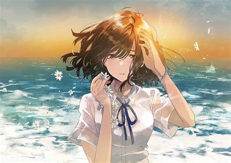 Download 1920x1358 Anime Girl Sad Expression Ocean