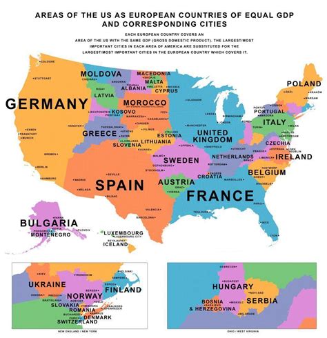 Map Areas Of The Us As European Countries Of Equal Gdp And