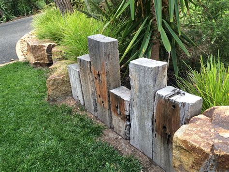 Vertical Sleepers As Retaining Wall Or Edging Landscaping Retaining