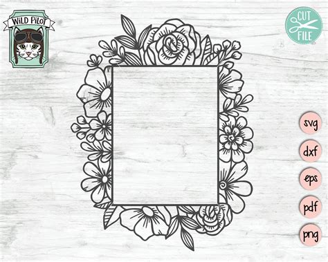 Floral Frame SVG Floral Frame Cut File Rectangle Flower Etsy UK