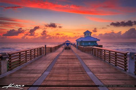 Juno Beach Pier Sunrise Pink Sky Atlantic Ocean Hdr Photography By