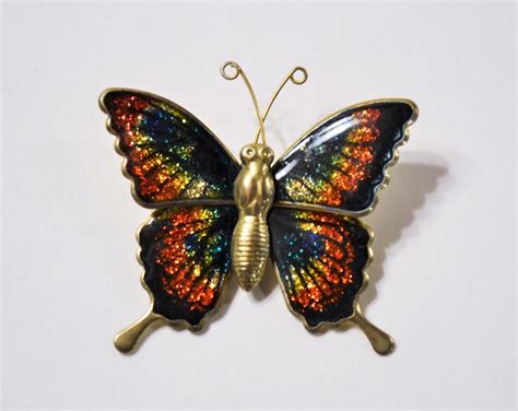 Vintage Butterfly Brooch Rainbow Foil Enamel Brooch Pin Gold Etsy