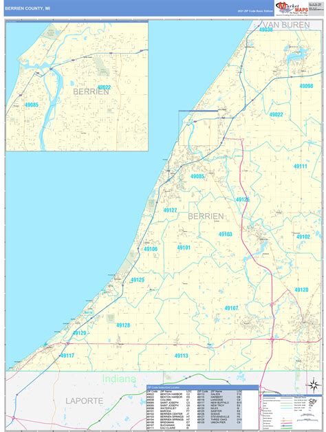 Berrien County Mi Zip Code Wall Map Basic Style By Marketmaps Mapsales