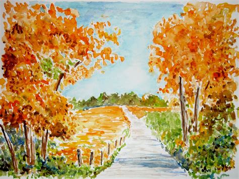 Artist Adron Watercolor Sketch Of Autumn Scene