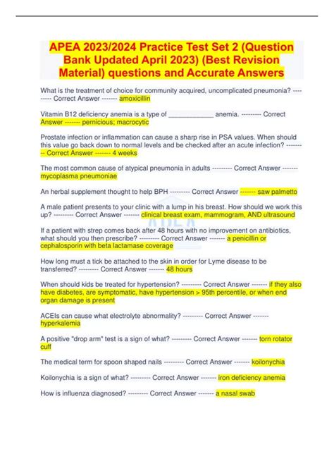 APEA 2023/2024 Practice Test Set 2 (Question Bank Updated April 2023