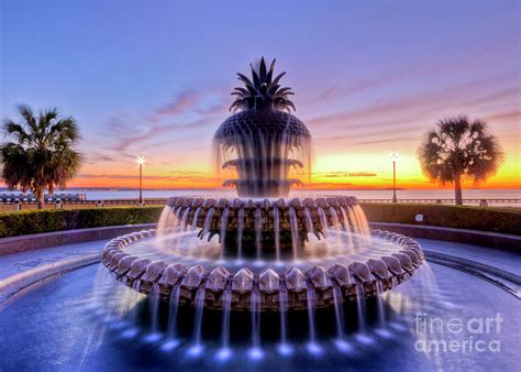 1 vendue, charleston, south carolina Pineapple Fountain Charleston Sc Sunrise Photograph by ...