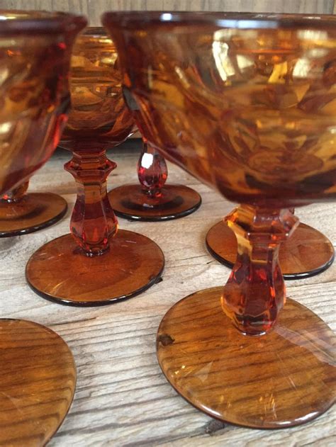 Vintage Set Of 8 Amber Tall Sherbet Champagne Glasses In Old Etsy Imperial Glass Dessert