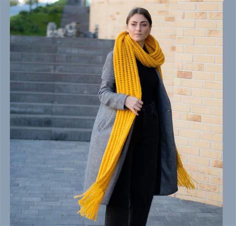 Extra Long Chunky Knit Scarf With Tassels Unisex Scarf Etsy
