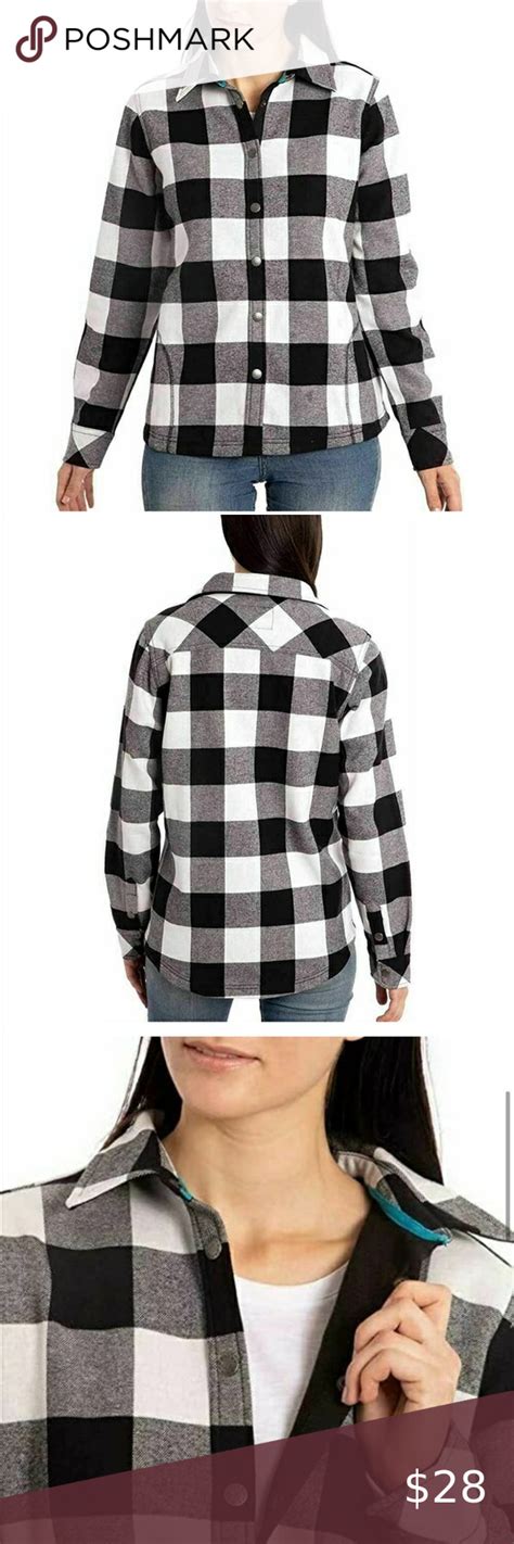 Euc Orvis Fleece Lined Shirt Jacket Black And White Buffalo Check Fleece Lined Flannel Shirt