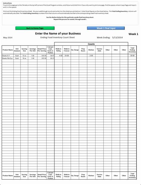 Food Cost Inventory Spreadsheet — Db