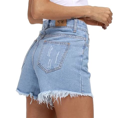 New Fashion Cotton Hot Denim Shorts Women Sexy Hole Frayed Edges High Waist Short Jeans Casual