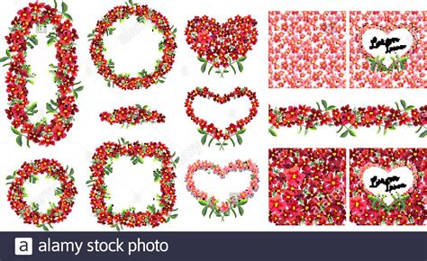 Vector Romantic Set Colorful Illustration Frames Hearts Seamless