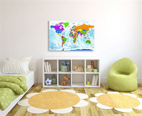 Creative Colorful Kids Room Decor Rainbow World Map Framed Push Pin