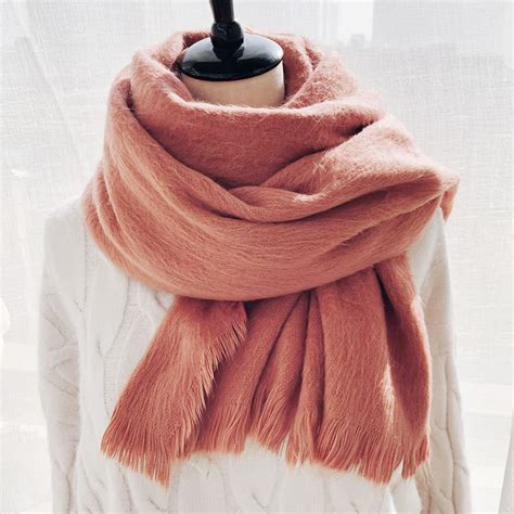 New Arrival Solid Color Plain Cashmere Scarves With Tassels Women Winter Thick Warm Wool Scarf