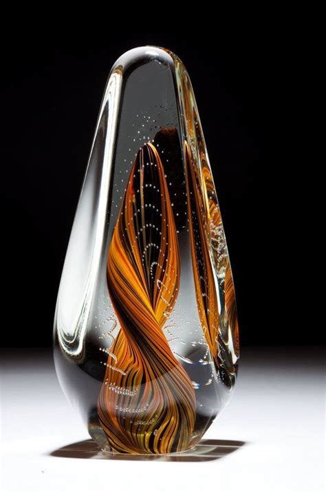 A Beautiful Glass Art Sculpture Hand Blown In Orange And Blue By Scott Hartley Of Infinity Art
